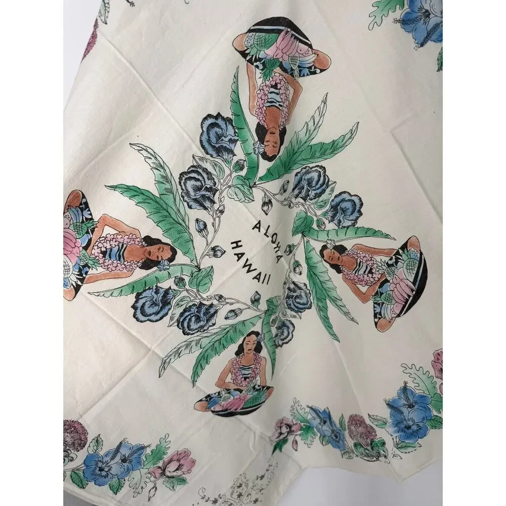 Scarf Bandanna Aloha Hawaii souvenir square vintage 40's hula dancer floral - Picture 6 of 11